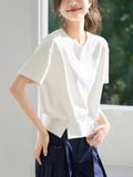 Short-Sleeved T-Shirt Women's Summer 2025 New Casual Design Feeling Under The Fork Decorative Buckle Clasp