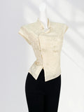 Zingj Beauty, Three-Dimensional Cut New Chinese Style Jacquard Embroidery Standing Collar Pearl Plate Buckle Slim Sleeveless Jacket