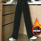 Women Thicker Baggy All-match Black Ins Vintage Teenagers High Waist Warm Feminino Trousers Full Length 2023 Newest