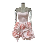 Fashion Age Reduction Breast-Wearing Noodle Bubble Dress Famous Gold Three-Dimensional Flower Party