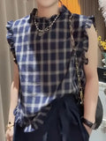 Thin Shirt In The Lattice Wood Ear 2025 Summer Large-Size Hong Kong Version Of The Unique Retro Thin
