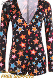 Hot Sale Women Sexy Stretchy Pajamas Long Sleeve V-Neck Pineapple Star Heart Printed Bodycon Summer Lady Jumpsuit