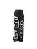 Design Y2k Ripped Jeans Women's Straight High Waist Wide Leg Black Denim Pants Hip Hop Fashion Streetwear Vintage
