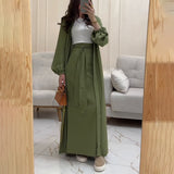 Women's Dress Ribbon Bubble Sleeve Middle East Dubai Elegant Cardigan Tying Bra Strap Half Body Two-Piece