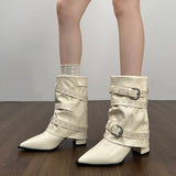 Western Cowboy Boots Sharp Head And Pants Tube Boots Women 2025 New Big Good-Looking Short Boots Folds High