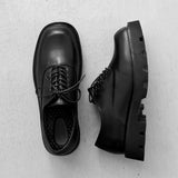 Head Leather Shoes Male Advanced Feeling Thick Sole Korean Version Niche Design Black Loafers Male Taller Derby Shoes