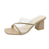 New Women's Coarse And Slippers Korean Version Of Simple Fashion Transparent Cool Slippers Outside The Square Half