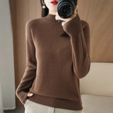 Zingj 2024 Autumn / Winter New Women's Korean Version Slim Half High Collar Short Solid Color Bottom Sweater-Outfit