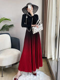 Gradient Pleated Long Skirt- Outfit