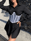 Chain Embellished Mesh Corset Top-Outfit