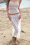 Sexy 2pcs Outfits Women Fairy Y2K Floral Lace Strap Tank Camis Crop Tops See Through Long Skirts Set Summer
