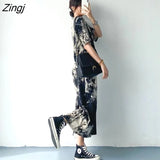 Sleeve Dresses Women Fashion Korean Tie Dye Casual Y2k Платье Женское Retro Hot Sale O-neck Summer Chic Loose Vestido