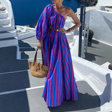 Women's Wear Spring / Summer 2025 New Fashion Striped Diagonal Shoulder Long Holiday