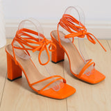 With Sexy Square Head High Heel Sandals Women Large Size Thick Heel Toe Fashion Cool Slippers