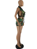 Camouflage Print Sexy Sleeveless Vest Crop Top + Shorts Skinny Club Party Two Piece Set Summer Casual Women