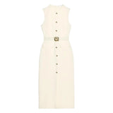 Elegant Sleeveless Round Collar Buckle Dress Dress Stylish