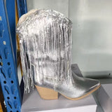 Mid-Clinity Fashion Boots Women Large-Size Retro Coarse And Folded Feet V Mouth Western