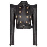 Early Autumn New Star Fashion Personality Shrugged Two-Cloity Buckle Short Locomotive Leather