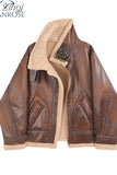 Women's Fur Jacket Belt Zippers Loose Warm Lamb Wool Winter Vintage Thickened Locomotive Lapel Female Chic PU Motorcycle