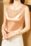 Blouse Womens Tops 2023 Spring Summer Fashion Tank Tops Hollow Lace Blouses OL Ladies Tops Basic Female Clothing Silk