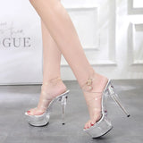Zingj 34-43 Hot Style Sexy Super High Heels 15CM Thin Heel Waterproof Platform Sandal Transparent Crystal Shoes Wedding Shoes
