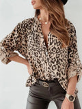 And Autumn Printing Women's Shirt Long-Sleeved Leopard Single-Rower Cardigan Loose Shirt