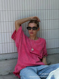 Simple Wind Loose Water Wash Old Cotton T-Shirt Women Summer Color Loose 260G Cotton Short-Sleeved Top