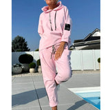 Autumn And Winter New Women's Pure Color Round Neck Long Sleeves With Splicing Trousers Set