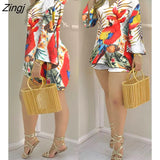 Women Plain Bell Sleeve V-Neck Long Casual Loose Top & Shorts Set Casual Summer Solid Streetewar Suit