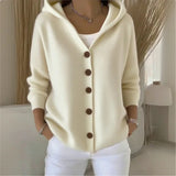 Knitted Hooded Sweater Button Open Shirt Jacket Autumn And Winter New Solid Color Casual Fashion