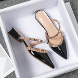 Summer With Pointed Half Slippers Women Lazy Outside Wearing Rivets Paint Skin Cool Tide Size