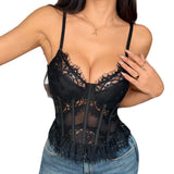 French Ins Wind Perspective Sexy Repair Body Lotus Edge Steel Ring Gel Bone Lace Sling Slings
