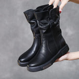 Martin Boots New Autumn And Winter Flat Bottom Mid-Sleet Boots Head Cowhedal Cowhed Vintage Round Head Knight Single