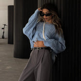 And Winter Lazy Tattered Loose Short Sweater Women's Hair Side To Make Old Brocing Woven Loose Velvet Long-Sleeved