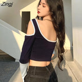 Out T-shirts Women Panelled Patchwork Hot Korean Style Club Streetwear Ins Retro Skinny Female Crop Top Trendy