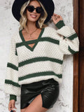 And Winter New Sweater Woman Loose Knitting Colliding Color V Collar Lantern