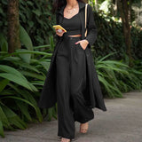 Spot Hot Style Autumn Women Fashion Medium Long Shirt Strap Straight Leg Wide Leg Pants Three-Piece