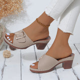 Coarse-Heeled Slippers Women's New TEUM Explosive Belt Buckle Light Sandals Women In The Summer Of