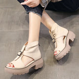 Platform Sandals Women's High Heel Women's Shoes 2025 Summer New Fish Mouth Shoes Rome Wedge Belt Buckle Sandals Women's