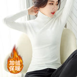 Zingj Autumn / Winter High Collar And Velvet Bottom Shirt Women Long Sleeve Pure Color Korean Women's Wear Warm Slim Slim T-Shirt Women