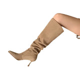 Zi Yan Retro Western Boots Female Thin Heel Pointed Pile Boots Wide Tube Big Tube Around The Hot Girl Tall Tube