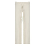 Base Solid Color High-Rise Micro-Speakers Roll Waist Wide Waist Thin Leisure Sweating