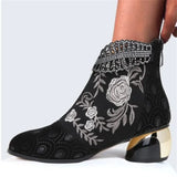 And Ethnic Women's Shoes Embroidered Rough And Autumn And Winter Women's Boots Large Size Martin Women's Short Boots 2025