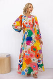 Zingj Autumn And Winter New Fashion Print Round Collar Lantern Sleeve Long Style Accept Waist