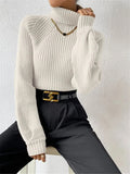And Winter New Loose Thin High-Necked Shoulder Sleeve Knitted Sweater