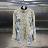 Version Of The Loose Lazy Sweater 2025 Autumn And Winter New Round-Neck Long-Sleeved Cowboy Splicing Design Feel Meat
