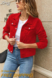 Women's Solid Color Denim Jacket Casual Long Sleeve Button Down Chest Pocket Jean Jacket Autumn