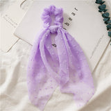 Bow Long Ribbon Hair Scrunchie Chiffon Floral Print Sweet Elastic Hair Band Ponytail Hair Scarf Hair Tie Hair