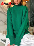 Women's Turtleneck Sweater White Jumper Warm Knitwear Green Pullover Women Thick Loose Elegant Sweater for Women