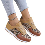 New Thick-Bottomed Leopard Lace Casual Sneakers Women's Large Size Low-Top Single-Shoe Running